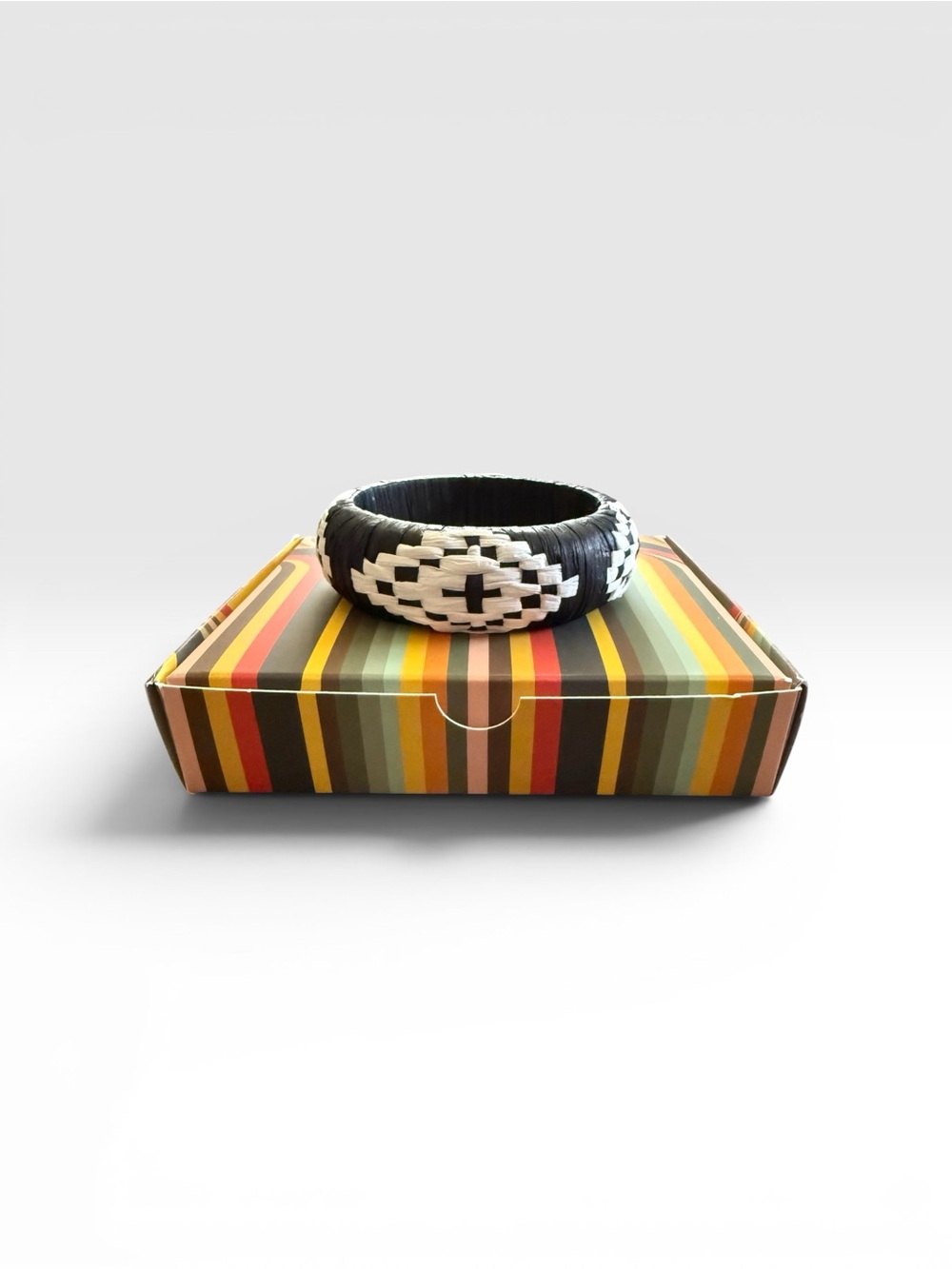 Plunder Mika Large Woven Cuff Bracelet Black White Boho Statement